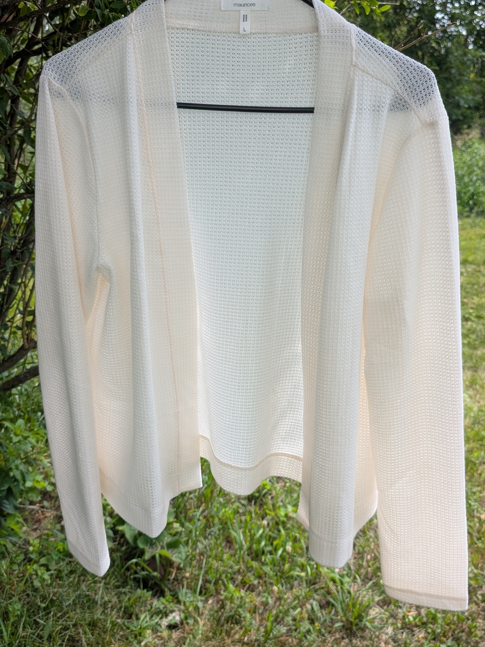 Maurices Cream Open-Front Mesh Knit Cardigan